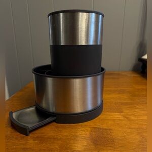 Pampered Chef Stainless Steel Rotating Utensil Holder - Silver & Black